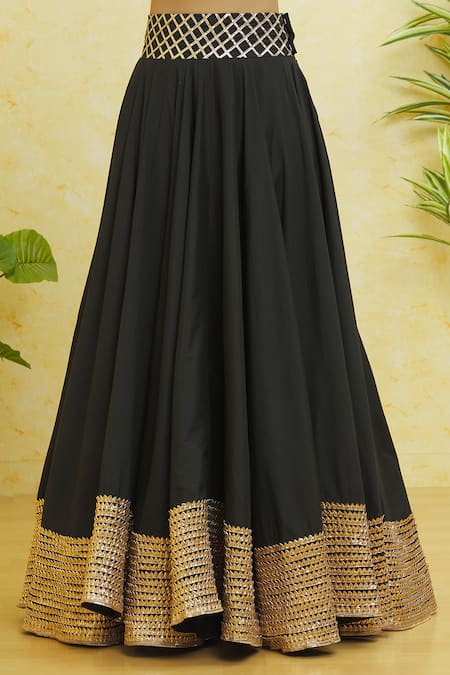Samyukta Singhania Black Cotton, Silk Gota Patti Boat Neck Embroidered Lehenga Set Online at Aza Fashions Samyukta Singhania_Black Cotton, Silk Gota Patti Boat Neck Embroidered Lehenga Set _Online_at_Aza_Fashions