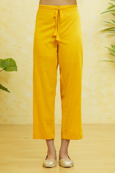 Shop_Samyukta Singhania_Yellow Organza Embroidery, Gota Patti V-neck Floral Print Anarkali Set _Online_at_Aza_Fashions