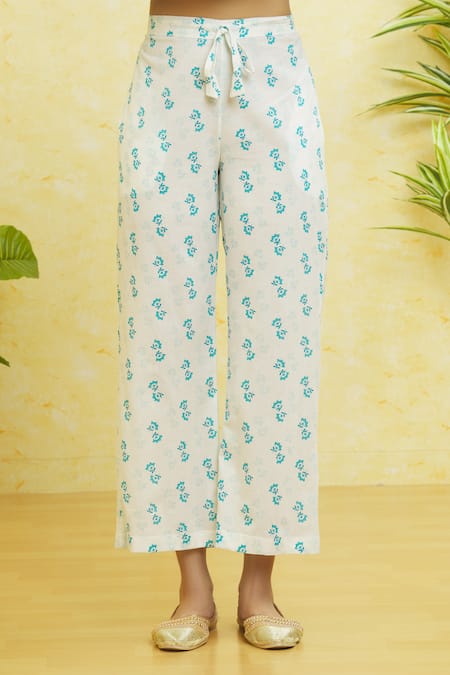 Shop_Naintara Bajaj_Blue Cotton, Chiffon Embroidery, Gota Patti Floral Print Tassled Anarkali Set _Online_at_Aza_Fashions