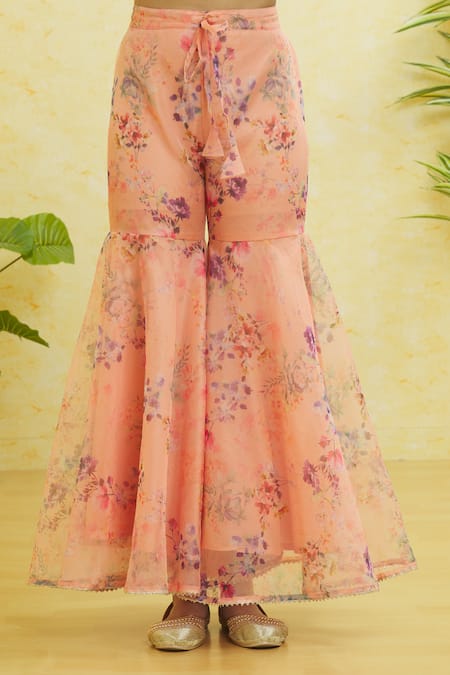 Samyukta Singhania_Pink Organza Embroidery Sweetheart Neck Floral Print Anarkali Sharara Set _at_Aza_Fashions