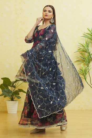 Shop Samyukta Singhania Blue Organza Embroidery Asymmetric Gota Anarkali Sharara Set Online at Aza Fashions Shop_Samyukta Singhania_Blue Organza Embroidery Asymmetric Gota Anarkali Sharara Set _Online_at_Aza_Fashions
