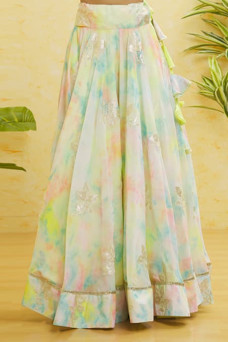 Samyukta Singhania_Multi Color Georgette Gota Patti Asymmetric Work Lehenga Set _Online_at_Aza_Fashions