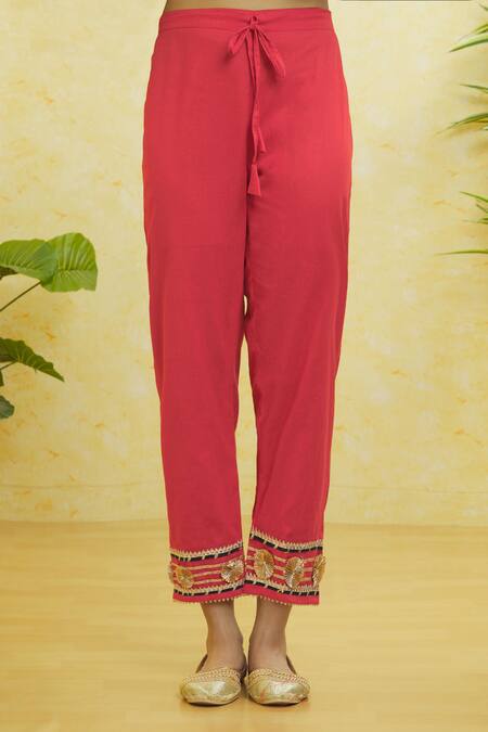 Shop_Samyukta Singhania_Red Organza Gota Patti Split V-neck Abstract Print Anarkali Set _Online_at_Aza_Fashions