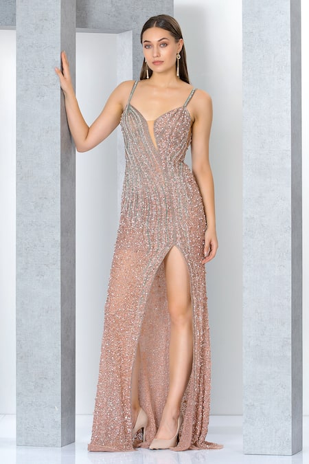 Eli Bitton Crystal & Pearl Embroidered Gown 