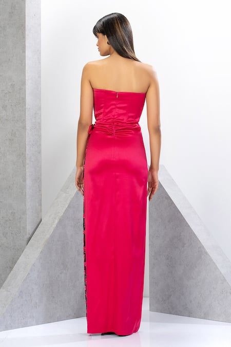 Eli Bitton Strapless Chequered Placement Embroidered Gown 