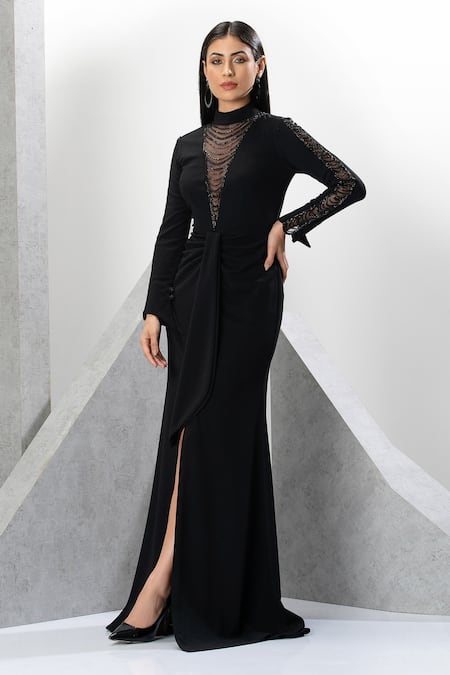 Festive, Party Wear, Reception Black and Grey color Viscose fabric Gown :  1906471