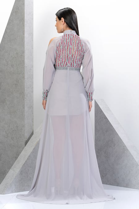 Eli Bitton Cold Shoulder Embroidered Gown 