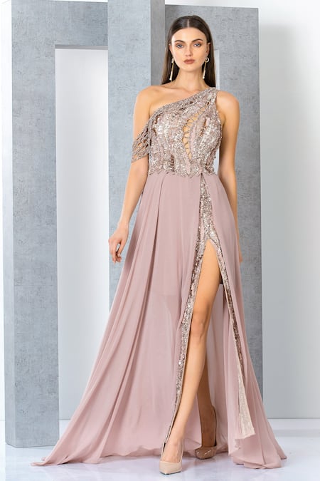 Eli Bitton One Shoulder Embroidered Gown 