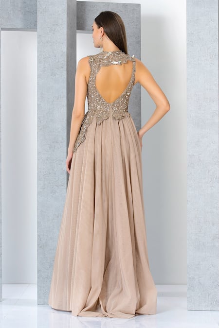 Eli Bitton Sequin Neckline Embroidered Gown 