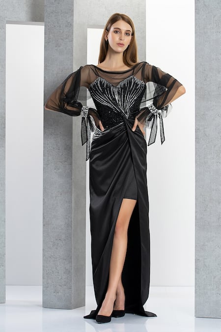 Black dress hotsell with net overlay