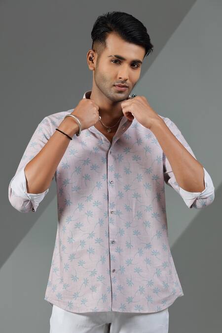Albino_Pink Cotton Floral Pattern Shirt_Online_at_Aza_Fashions
