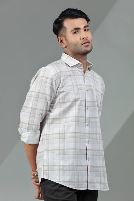 Albino_White Cotton Linen Checkered Pattern Shirt_Online_at_Aza_Fashions
