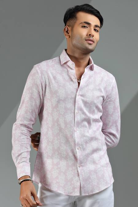 Buy_Albino_Pink Linen Floret Pattern Shirt_Online_at_Aza_Fashions