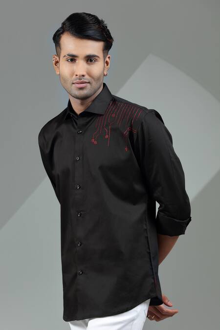 Albino_Black Cotton Button Down Shirt_Online_at_Aza_Fashions