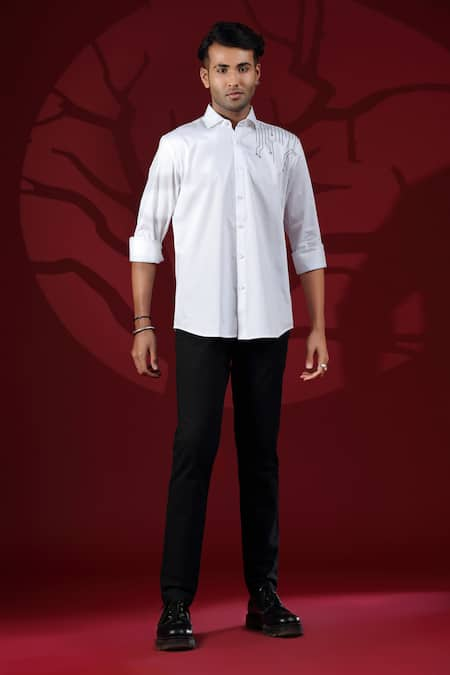 Albino Cotton Placement Embroidered Shirt 