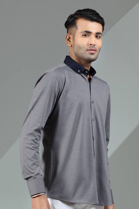 Buy_Albino_Grey Knit Cotton Shirt_Online_at_Aza_Fashions
