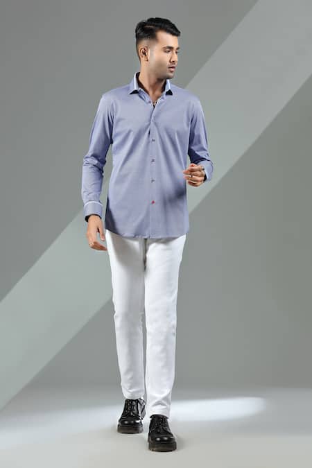 Albino Blue Blended Cotton Cuff Sleeve Shirt
