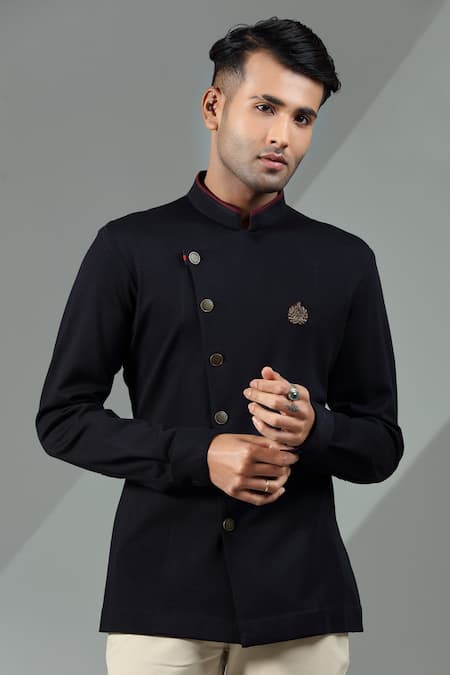 Albino_Blue Knit Cotton Overlap Shirt_Online_at_Aza_Fashions