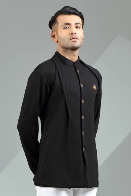 Albino_Black Knit Cotton Layered Shirt_Online_at_Aza_Fashions