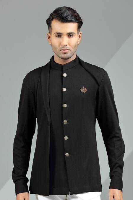 Buy_Albino_Black Knit Cotton Layered Shirt_Online_at_Aza_Fashions