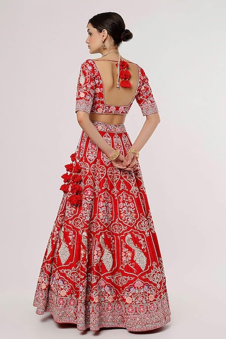 Sanjana Thakur Red Silk, Organza, Viscose Pearls, Zardozi And Resham Bridal Lehenga Set Online at Aza Fashions Sanjana Thakur_Red Silk, Organza, Viscose Pearls, Zardozi And Resham Bridal Lehenga Set _Online_at_Aza_Fashions