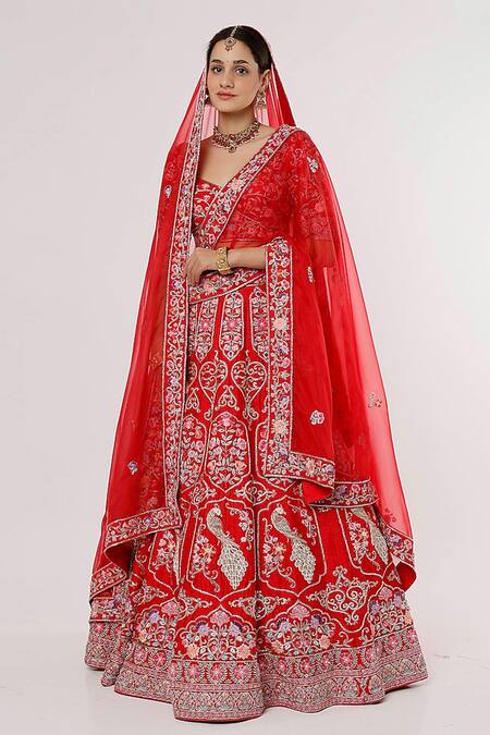 Buy Sanjana Thakur Red Silk, Organza, Viscose Pearls, Zardozi And Resham Bridal Lehenga Set Online at Aza Fashions Buy_Sanjana Thakur_Red Silk, Organza, Viscose Pearls, Zardozi And Resham Bridal Lehenga Set _Online_at_Aza_Fashions