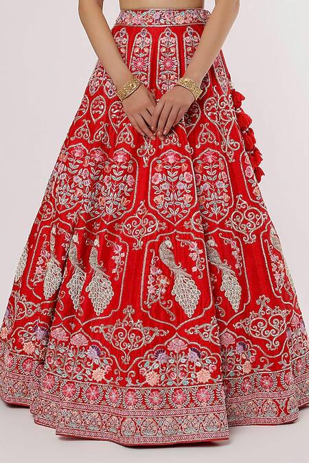 Sanjana Thakur Red Silk, Organza, Viscose Pearls, Zardozi And Resham Bridal Lehenga Set at Aza Fashions Sanjana Thakur_Red Silk, Organza, Viscose Pearls, Zardozi And Resham Bridal Lehenga Set _at_Aza_Fashions