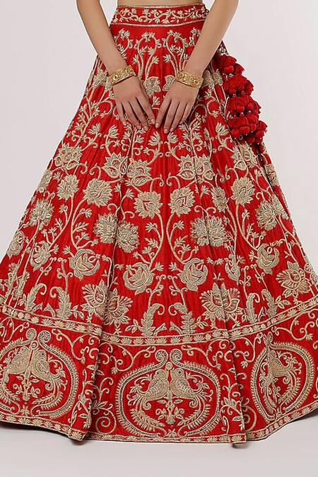 Buy Sanjana Thakur Red Silk, Nylon Embroidery Asymmetric Zardozi And Zari Bridal Lehenga Set Online at Aza Fashions Buy_Sanjana Thakur_Red Silk, Nylon Embroidery Asymmetric Zardozi And Zari Bridal Lehenga Set _Online_at_Aza_Fashions