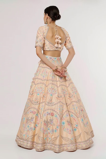 Sanjana Thakur Peach Pure Raw Silk Embroidered Zardozi Sweetheart Resham And Bridal Lehenga Set Online at Aza Fashions Sanjana Thakur_Peach Pure Raw Silk Embroidered Zardozi Sweetheart Resham And Bridal Lehenga Set _Online_at_Aza_Fashions
