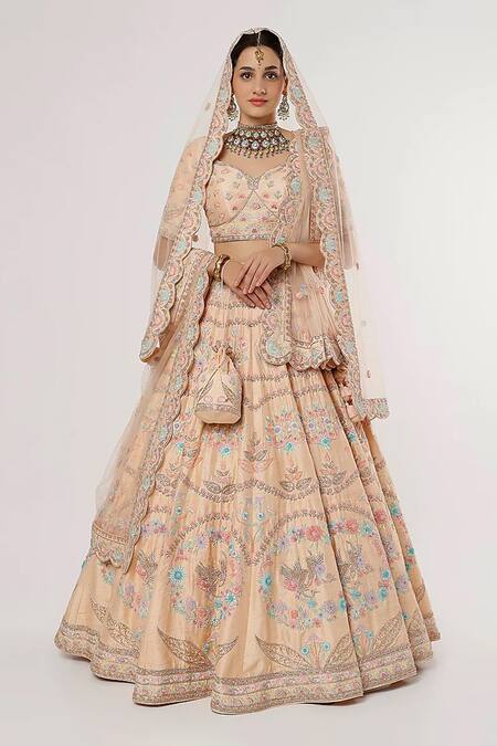Buy Sanjana Thakur Peach Pure Raw Silk Embroidered Zardozi Sweetheart Resham And Bridal Lehenga Set Online at Aza Fashions Buy_Sanjana Thakur_Peach Pure Raw Silk Embroidered Zardozi Sweetheart Resham And Bridal Lehenga Set _Online_at_Aza_Fashions