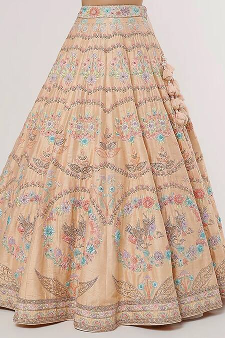 Shop Sanjana Thakur Peach Pure Raw Silk Embroidered Zardozi Sweetheart Resham And Bridal Lehenga Set Online at Aza Fashions Shop_Sanjana Thakur_Peach Pure Raw Silk Embroidered Zardozi Sweetheart Resham And Bridal Lehenga Set _Online_at_Aza_Fashions