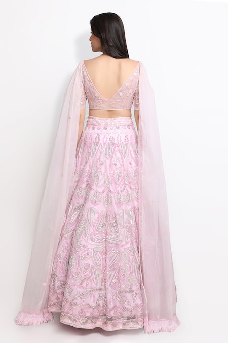 Shop Sanjana Thakur Purple Organza, Viscose Sequins, Kundan Stones Embroidered Lehenga And Blouse Set at Aza Fashions Shop_Sanjana Thakur_Purple Organza, Viscose Sequins, Kundan Stones Embroidered Lehenga And Blouse Set _at_Aza_Fashions