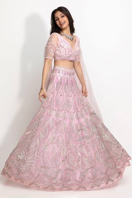 Sanjana Thakur Purple Organza, Viscose Sequins, Kundan Stones Embroidered Lehenga And Blouse Set Online at Aza Fashions Sanjana Thakur_Purple Organza, Viscose Sequins, Kundan Stones Embroidered Lehenga And Blouse Set _Online_at_Aza_Fashions