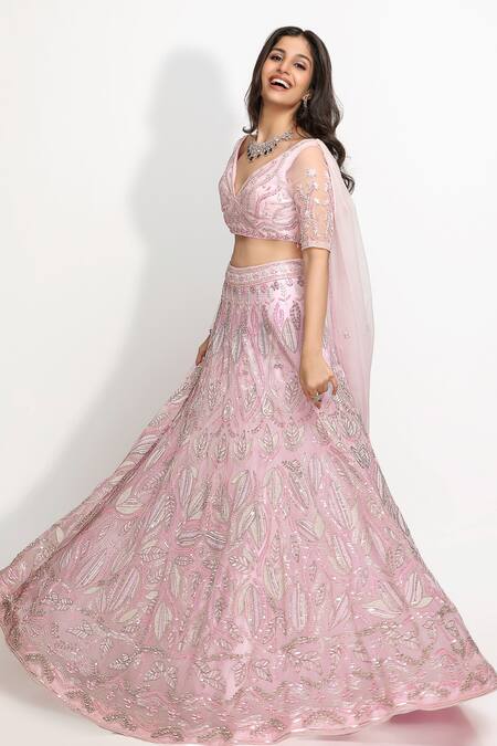 Shop Sanjana Thakur Purple Organza, Viscose Sequins, Kundan Stones Embroidered Lehenga And Blouse Set Online at Aza Fashions Shop_Sanjana Thakur_Purple Organza, Viscose Sequins, Kundan Stones Embroidered Lehenga And Blouse Set _Online_at_Aza_Fashions