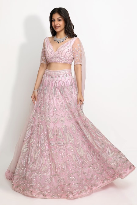 Sanjana Thakur Purple Organza, Viscose Sequins, Kundan Stones Embroidered Lehenga And Blouse Set at Aza Fashions Sanjana Thakur_Purple Organza, Viscose Sequins, Kundan Stones Embroidered Lehenga And Blouse Set _at_Aza_Fashions