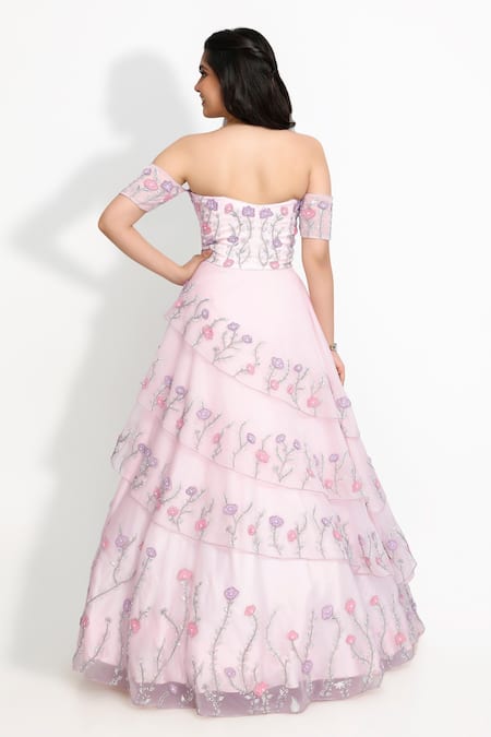 Sanjana Thakur Floral Off Shoulder Layered Gown For Kids