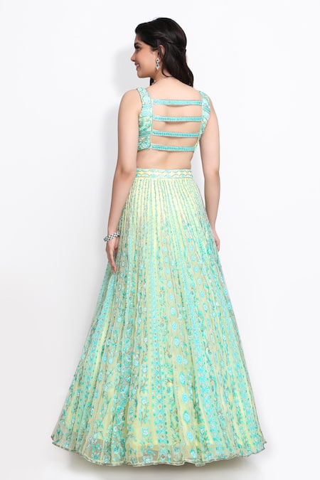 Sanjana Thakur_Green Nylon, Viscose Pearls, Cut Work, Embroidery Resham And Lehenga Set _Online_at_Aza_Fashions