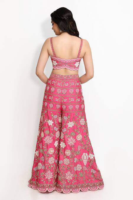 Sanjana Thakur_Pink Pure Raw Silk Embroidered Aari Sharara Jacket Set For Kids_at_Aza_Fashions