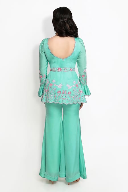 Sanjana Thakur Embroidered Peplum Kurta & Sharara Set For Kids