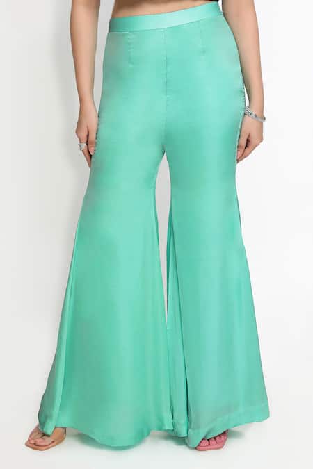 Sanjana Thakur_Green Viscose Gajji Silk Embroidered Pearl Peplum Kurta And Sharara Set For Kids_at_Aza_Fashions