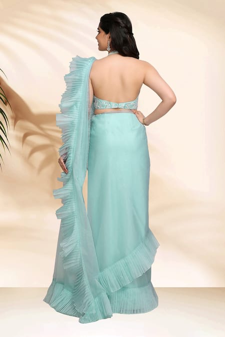 Sanjana Thakur Pre-Draped Saree With Hand Embroidered Blouse For Kids