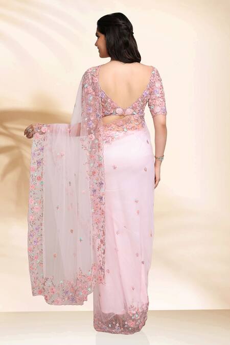 Sanjana Thakur 3D Floral Embroidered Saree & Blouse Set 