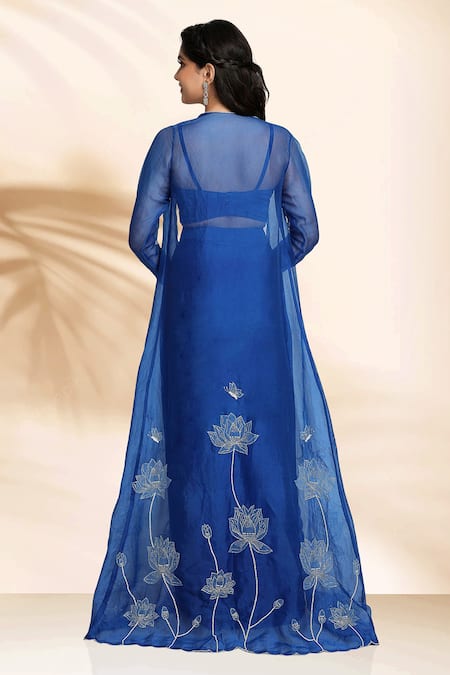 Sanjana Thakur Shadow Floral Embroidered Jacket & Skirt Set For Kids