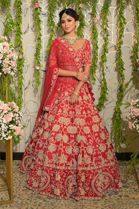 Sanjana Thakur Hand Embroidered Raw Silk Bridal Lehenga Set 