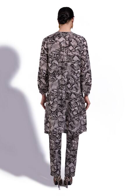 Shop Pooja Shroff Black Silk, Satin Round Neck Snake Print Top And Pant Set at Aza Fashions Shop_Pooja Shroff_Black Silk, Satin Round Neck Snake Print Top And Pant Set_at_Aza_Fashions