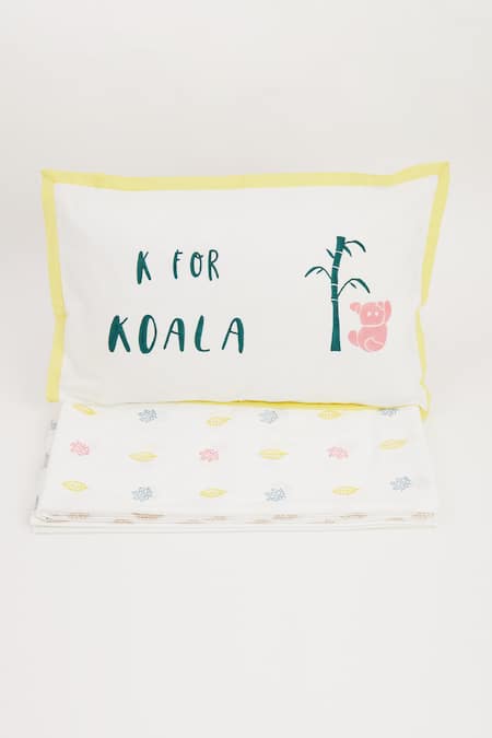 Masaya Yellow Hypoallergenic Cotton Hand Block Printed K For Koala Bedsheet Set 