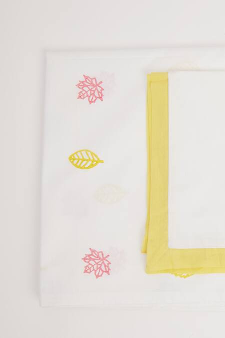 Masaya_Yellow Hypoallergenic Cotton Hand Block Printed K For Koala Bedsheet Set_Online_at_Aza_Fashions