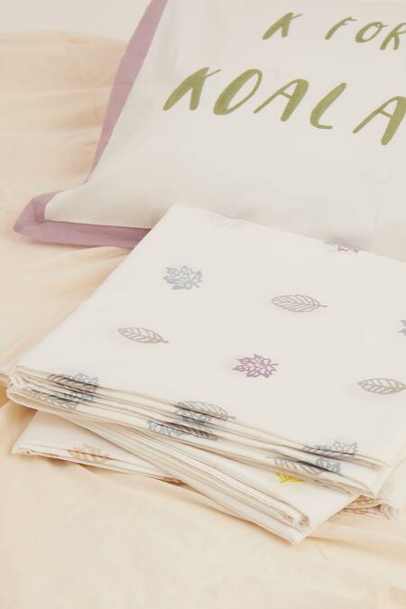 Masaya_Yellow Hypoallergenic Cotton Hand Block Printed K For Koala Bedsheet Set_at_Aza_Fashions