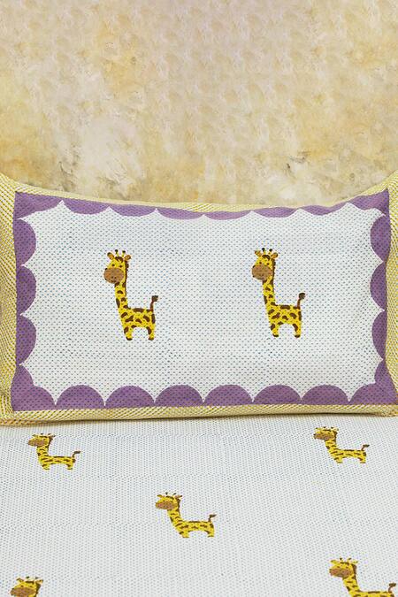 Buy Masaya Blue Hypoallergenic Cotton Hand Block Printed Giraffe Bedsheet Set Online at Aza Fashions Buy_Masaya_Blue Hypoallergenic Cotton Hand Block Printed Giraffe Bedsheet Set_Online_at_Aza_Fashions