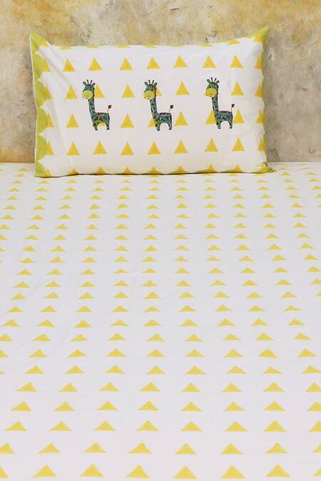 Shop Masaya Yellow Hypoallergenic Cotton Hand My Best Friend Gira The Bedsheet Set Online at Aza Fashions Shop_Masaya_Yellow Hypoallergenic Cotton Hand My Best Friend Gira The Bedsheet Set_Online_at_Aza_Fashions